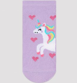 Resim Penti Kız Çocuk Lila Unicorn Kalp Desenli 2li Patik Çorap 