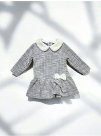 Resim Çikoby Kız Bebek Peluş Detaylı Desenli Elbise-14889 Gri 