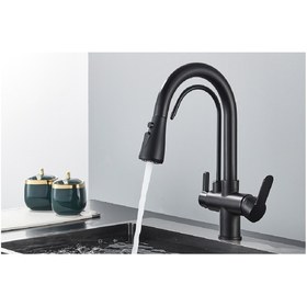 Resim OEM Mutfak Evye Bataryası Dual Flow Kısa Model Su Arıtma Çıkışlı Spiralli 7 Yıl Garanti Ithal Mat Siyah 