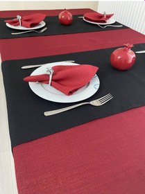 Resim Solid Kırmızı Simli Masa Örtüsü 