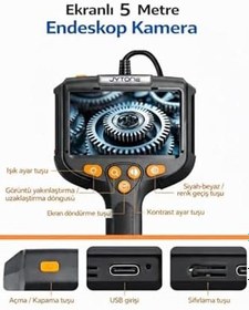 Resim Vothoon Monitörlü Tek Kameralı 5 Mt Sert Kablo Yılan Endoskop Kamera 5,5 mm 4.3 ınc Ekran IP67 Su Geçirmez 