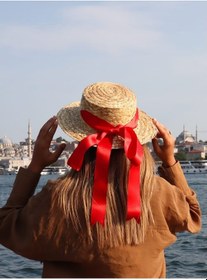 Resim Kadın Organik Hasır Kurdeleli Gondol Şapka (547416561) 