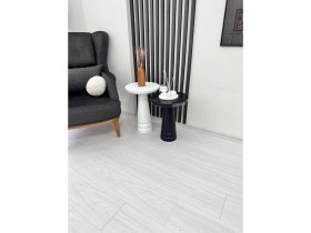 Resim Ahşap 2'li Set Mantar Yan Sehpa Modern Siyah Beyaz Renk Fiskos Zigon Çiçeklik 