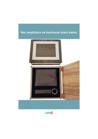 Resim Ahşap Kutulu Deri Cüzdan Ve Anahtarlık Seti Şık Ve Fonksiyonel 1 Adet 