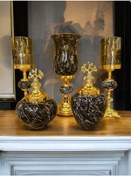 Resim 5'li Takım Küplü Gold Detaylı Şamdan Renkli 