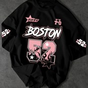 Resim Boston 52 Grafik Tişört - Beyaz Sokak Stili Tişört, Cesur Alev Numarası Baskısı, Bol Kesim, Polyester Karışımı, Yetişkinler İçin Rahat Yazlık Giyim, Rahat Sokak Giyim | Cesur Grafik Tişört | Alev Baskılı Tişört 