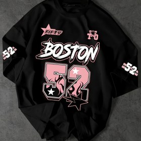 Resim Boston 52 Grafik Tişört - Beyaz Sokak Stili Tişört, Cesur Alev Numarası Baskısı, Bol Kesim, Polyester Karışımı, Yetişkinler İçin Rahat Yazlık Giyim, Rahat Sokak Giyim | Cesur Grafik Tişört | Alev Baskılı Tişört 
