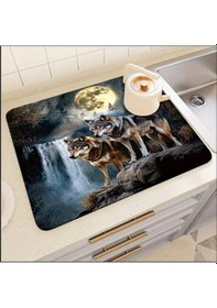 Resim 55 Cm X 45 Cm Kurt Ve Ay Işığı Tasarımı Tezgah Üstü Bulaşık Kurutma Matı Bulaşıklık Kurutma Örtüsü Çok Renkli 