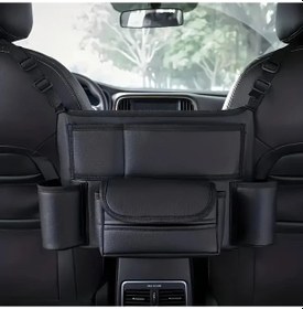 Resim Chuangyinshop 1pc Black Nappa Leather Center Console Lüks Yapay Deri Otomobil Depolama Cebi Büyük Kapasiteli 