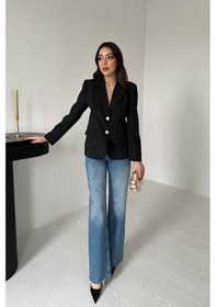 Resim Cemo Kadın Klasik Yaka Gold Düğme Detaylı Blazer Ceket Siyah 