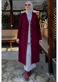 Resim Rabia Şamlı Dama Desenli Triko Hırka Bordo Çok Renkli 