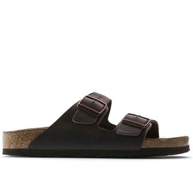 Resim Birkenstock Erkek Vizon Nubuk Deri Çift Tokalı Düz Arizona Terlik 