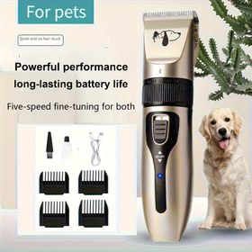 Resim Profesyonel Köpek & Kedi Tıraş Makinesi - USB Şarj Edilebilir, 5 Hız Ayarı, Sessiz Evcil Hayvan Bakım Aracı ile 4 Çıkarılabilir Tarak (1.5-4mm) ve Temizleme Fırçası - Tüm Irklar için Ergonomik Lityum-Polimer Pil Klipper, Köpek Saç Kesimi İçin 