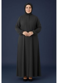 Resim Mismoly Medine İpeği Mevlana Kesim Cepli Kuşaklı Bol Büyük Beden Ferace Gri 