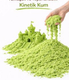 Resim HEROES 500 Gr Yeşil Kinetik Kum - Eğlenceli Akışkan Eğitici Kinetik Oyun Kumu Yeşil 