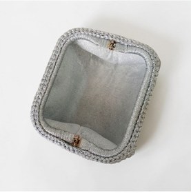 Resim Metalik Gümüş El Örgüsü Kadın Clutch Çanta Şık Davet Ve Gece Çantası 