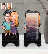 Resim Bk Gift Kişiye Özel Sevgililer Karikatürlü Ahşap Biblo Telefon Standı-80 