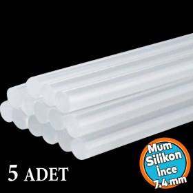Resim Nzb 5 Adet İnce Mum Silikon 7.4 mm Çubuk Sıcak Silikon Hobi Süs Hediyelik Eşya Maket Yapıştırma Slikon 