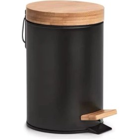 Resim Bambu Kapaklı Metal Çöp Kovası - Hidrolik Sistemli Yavaş Kapanma Özellikli, Pedallı, Banyo ve Mutfak Için Şık ve Fonksiyonel Tasarım (Siyah, 3 Litre) 