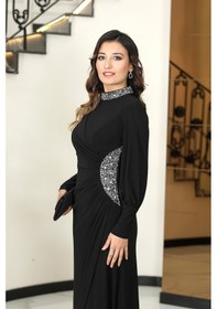 Resim Raika Moda Taş Detaylı Lavinni Tesettür Abiye Elbise Siyah 