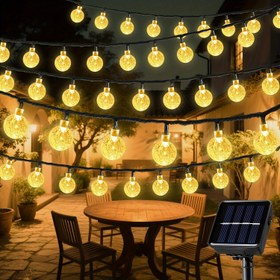 Resim 1 Paket, Akıllı güneş enerjili avize ışığı, 20/50/100 kristal peri ışık dizisi, akıllı ışık sensörlü, düğme ile 8 mod seçeneği, bahçe, kamp, çit, düğün, parti ve Noel gibi sahneler için uygun IPX4 