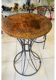 Resim Masa Ferforje El İşi Ahşap Masa Bar Masası 2 Sandalye 