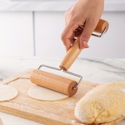 Resim Kolay Tutuşlu Çift Taraflı Merdane - Paslanmaz Çelik & Ahşap, Pizza, Turta, Kurabiye, Mantı & Erişte için Mükemmel - Temel Mutfak Aleti 