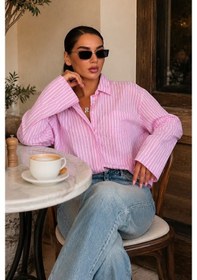 Resim Madmext Pembe Çizgili Sendy Kumaş Kadın Gömlek Mg2834 