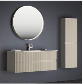 Resim Orka Moonlight 120 Cm Mat Vizon Banyo Dolabı Ve Boy Dolabı Takımı Krem 