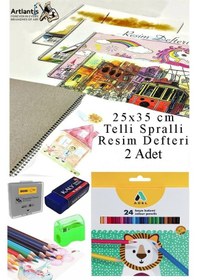 Resim 24 Renk Kuru Boya Adel 25x35 Cm Telli Spralli Resim Defteri Hamur Silgi Kalemtraş 15 Yaprak Resim Defteri Kuruboya Çok Renkli 