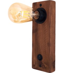 Resim hü ma tasarım ve aksesuar Açma Kapama Butonlu Doğal Ahşap Edison Rustik Salon Duvar Aplik Kütük Aplik Avize 25 cm 