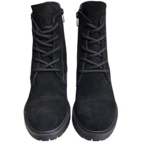 Resim Siyah Hakiki Süet Bağcık Detay Yandan Fermuarlı Kalın Topuk Bot Siyah 