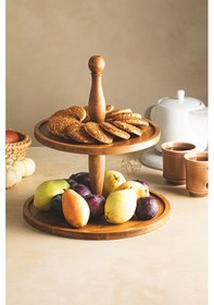 Resim 2 Li 2 Katlı Kek Stantı Ve Risus Top Ayaklı 29 Cm Ahşap Yuvarlak 