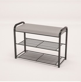 Resim Retohome 2322 Metal 3 Katlı Minderli Ayakkabılık ve Çok Amaçli Raf Siyah 
