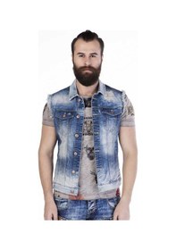 Resim Cipo & Baxx Cw107 Eskitilmiş Tarzda Denim Kolsuz Ceket 001 