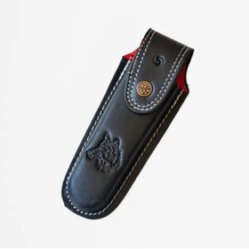 Resim Toptan Bulurum Kurt Figürlü Hakiki Deri Çakı Kılıfı No4, 14 x 5 cm Kemerlikli 