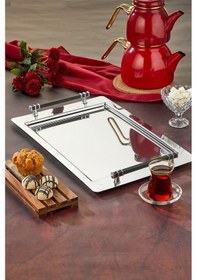 Resim Polochef Beren Çay Kahve Sunum Tepsisi Paslanmaz Çelik Gümüş 