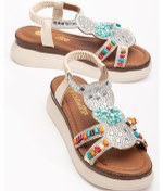 Resim Kadın Dolgu Taban Sandalet Bej Bocuklu İki Bantlı-4064 Bej 