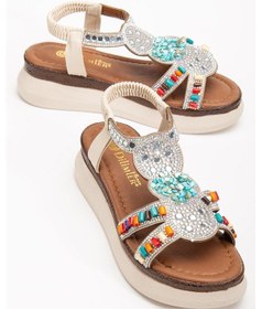 Resim Kadın Dolgu Taban Sandalet Bej Bocuklu İki Bantlı-4064 Bej 