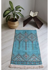 Resim Kilim Desenli Astarlı Lüks Seccade S1020 Mavi Mavi 