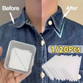 Resim 1/10/20/30/50 adet Yaka Stickerı Dönüşüm T-shirt Ayakta Duran Yaka Sabitleme Ped Anti-Roll Şeffaf Üçgen Bant Gömlek Yaka Düzenleyici Sticker 