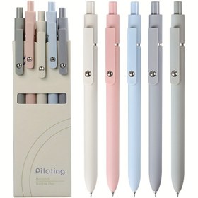 Resim Morandi Renk Jel Mürekkep Rulman Kalemleri, Plastik, Hızlı Kuruyan, Orta Uç, 5'li Set, 0.5mm Siyah Mürekkep, Vintage Tarz Geri Çekilebilir Ofis ve Çalışma Kalemleri 