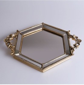 Resim Altıgen Aynalı Tepsi Altın 