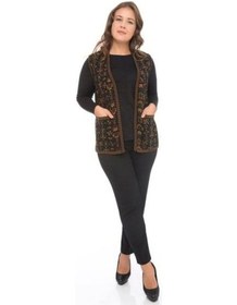 Resim Kadın Etnik Model Triko Örgü Kilim Yelek 1070-siyah Siyah 