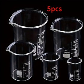 Resim 5'li Laboratuvar Cam Biberon Seti - V Şekilli, Endüstriyel & Bilimsel Kullanım İçin Sızdırmaz Tasarım - 0.17oz, 0.34oz, 0.85oz, 1.69oz, 3.38oz Boyutları İçerir 