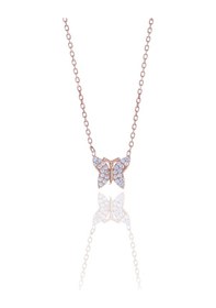 Resim Kelebek Model Zirkon Taşlı Rose Kaplama Gümüş Kadın Kolye 201025013 Gümüş 