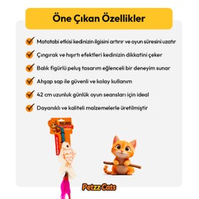 Resim PetzzCats Fish Matatabi ve Çıngırak Sesli Kedi Oltası Oyuncağı Beyaz 42 Cm 