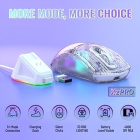Resim Attack Shark X2 Pro Kablosuz Şeffaf Gaming Mouse, Şarj İstasyonlu 