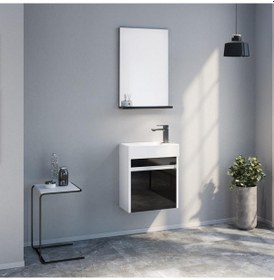 Resim Orka Yedisu 45 Cm Mdf Parlak Siyah Mini Banyo Dolabı Takımı Siyah 