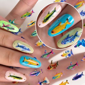 Resim 1 Set Kendinden Yapışkanlı 3D Balık Tırnak Stickerları, Karikatür Sualtı Dünyası Decal'ları, Nakışlı Detaylı Plastik Süslemeler, Mat Bitiş, Düzensiz Şekil, Tek Kullanımlık, Kokusuz, Hayvan Temalı Tırnak Sanatı Dekoru 